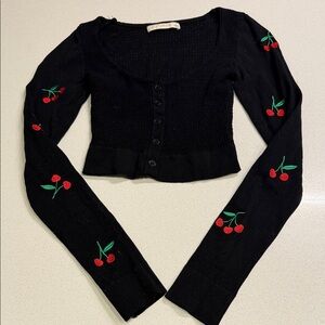 Woman’s Black Cherry Crop Top Embroidery
